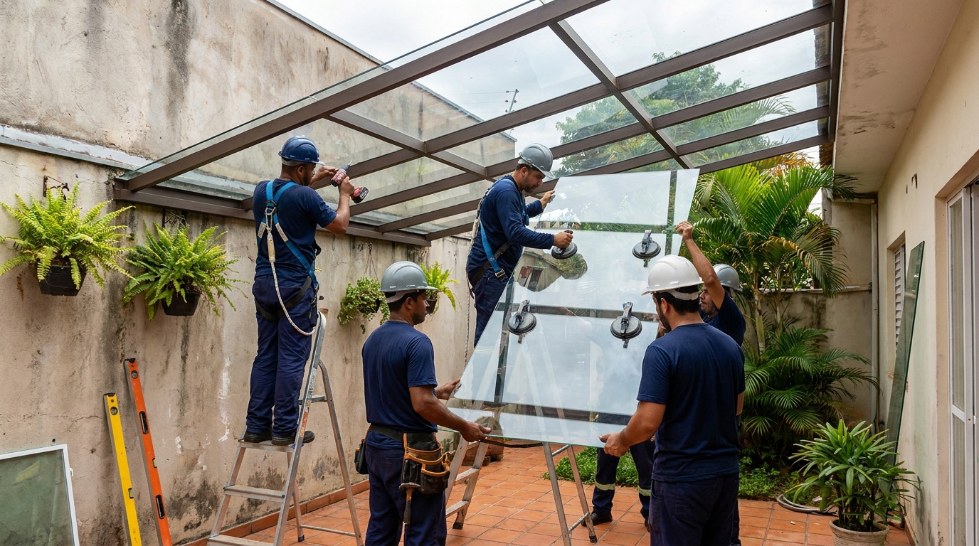 Instalação de cobertura de vidro em Belém-PA