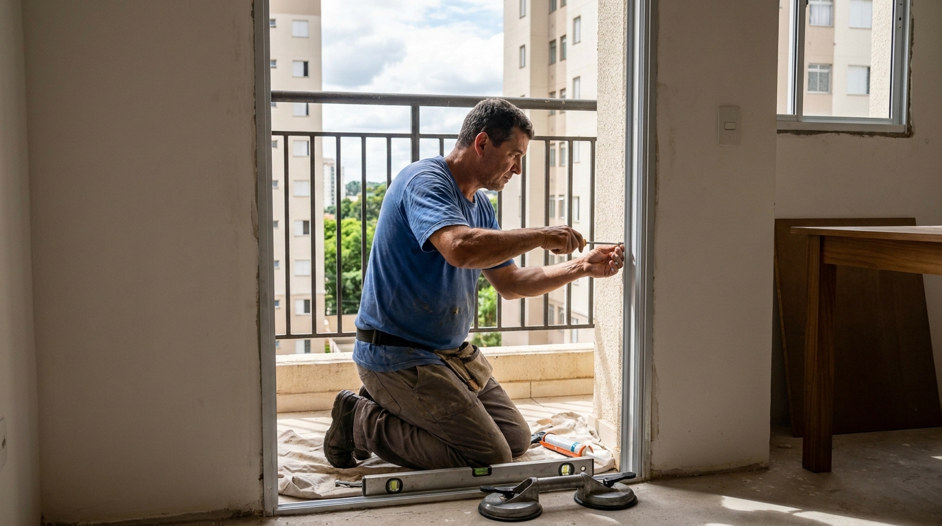 Janela de vidro em apartamento alto em Belém-PA