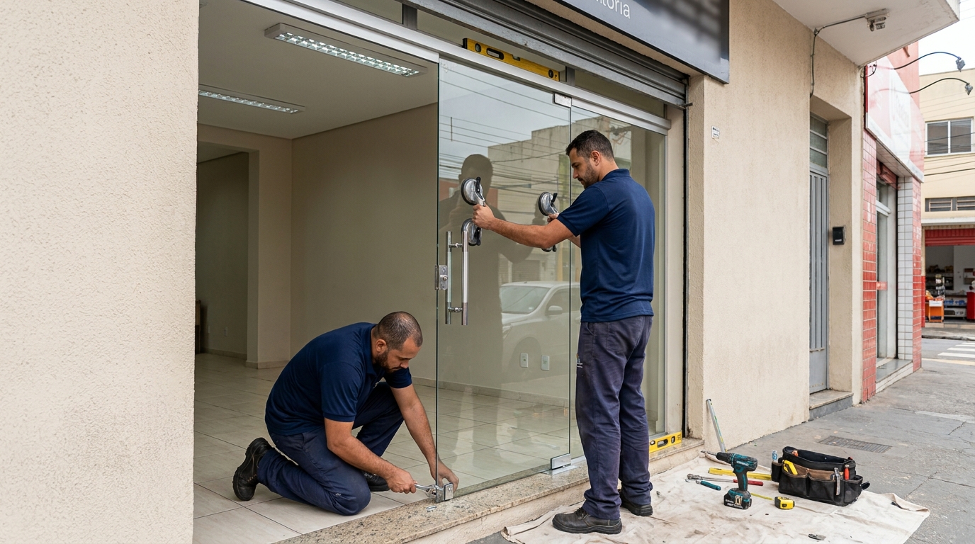 Porta de vidro com puxador inox em Belém-PA